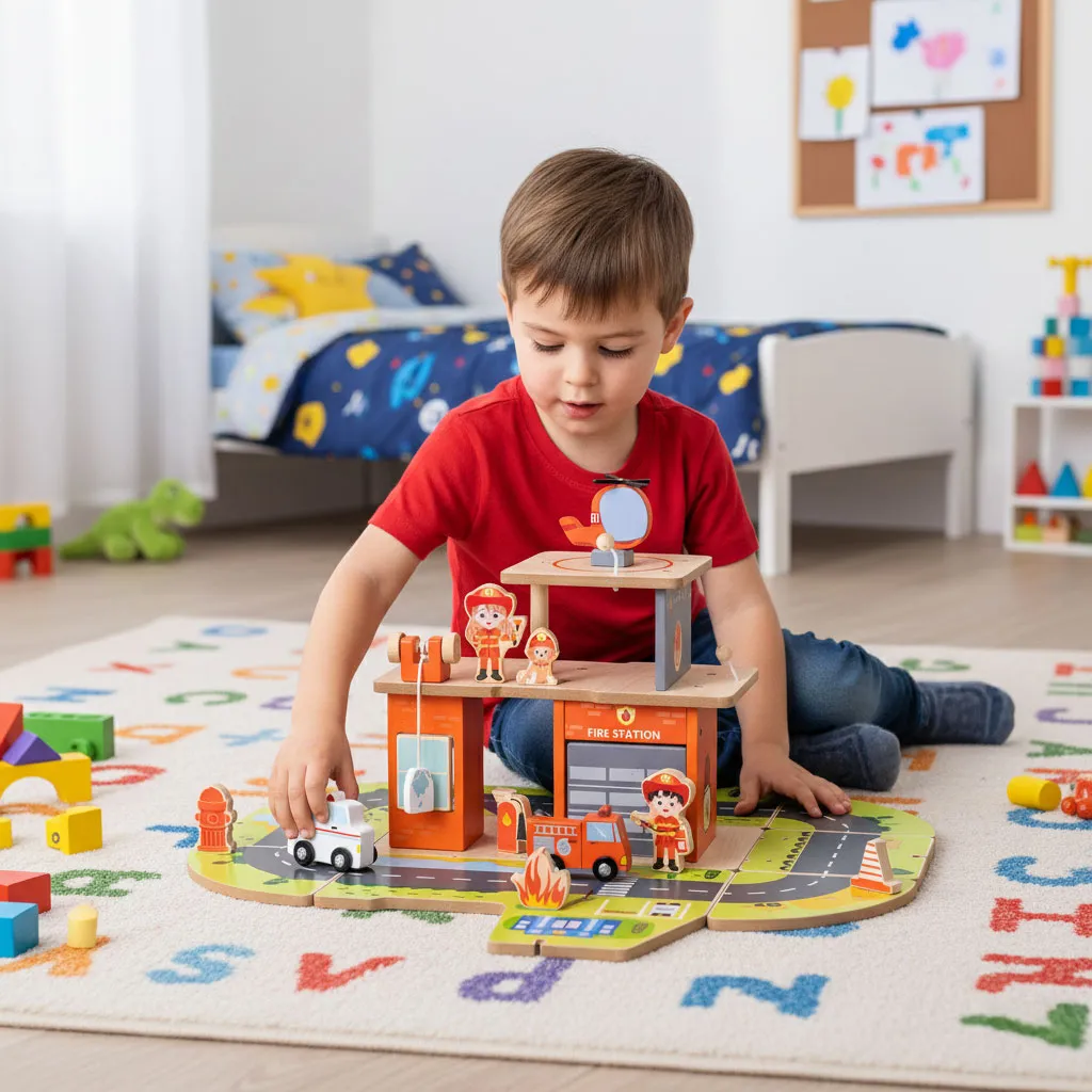 Fa tűzoltóállomás, ECOTOYS 1089, 2 az 1-ben összecsukható tűzoltóautóvá – 2. kép
