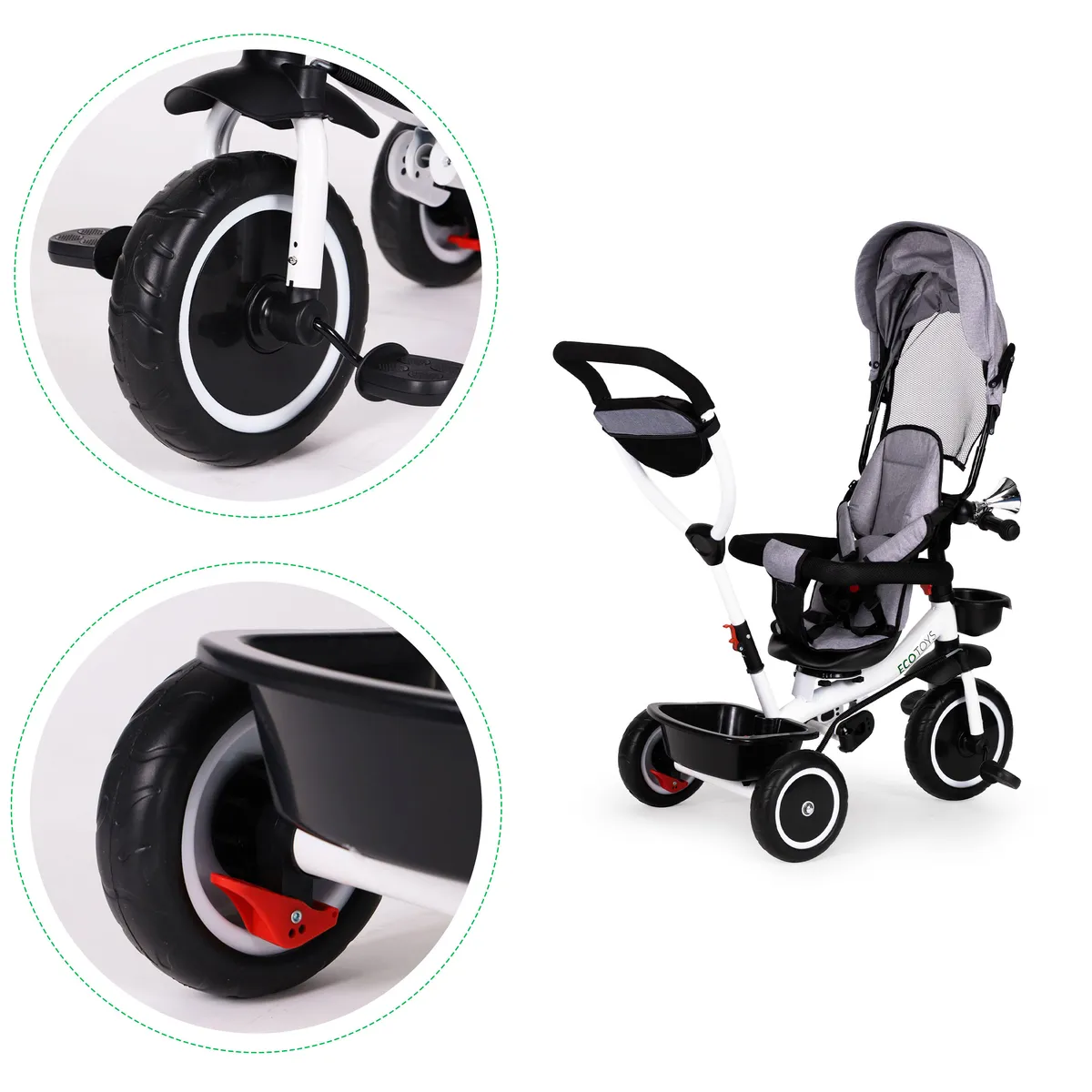 Háromkerekű tricikli, ECOTOYS YM-BT-2, szürke – 5. kép