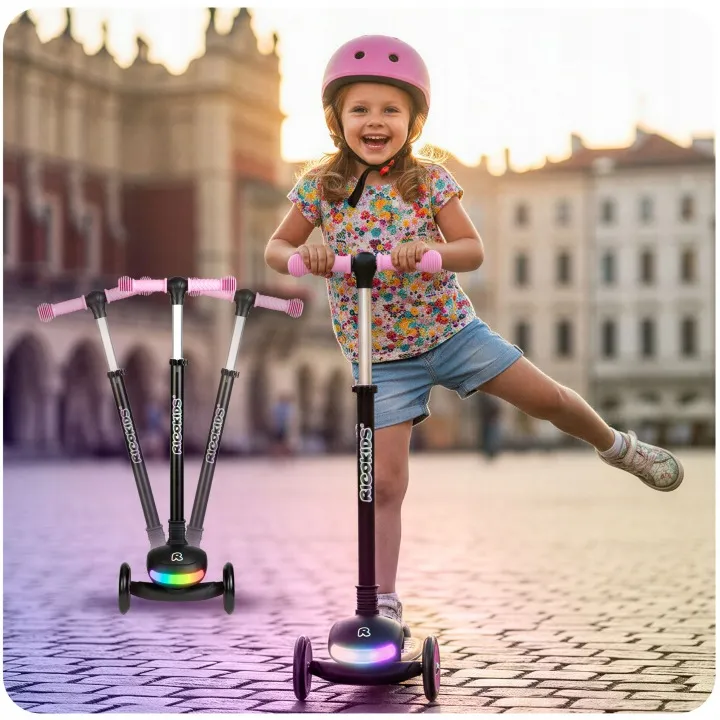 Háromkerekű roller, Ricokids Glowi, fekete/rózsaszín – 8. kép