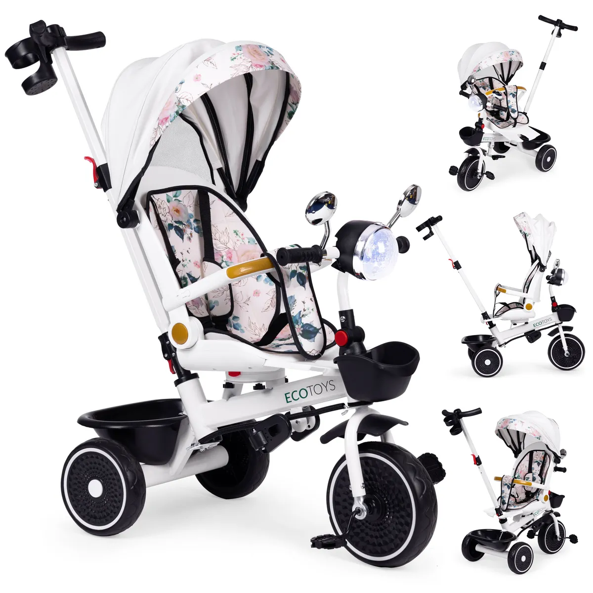 Háromkerekű tricikli, ECOTOYS WQL-186, fehér – 1. kép