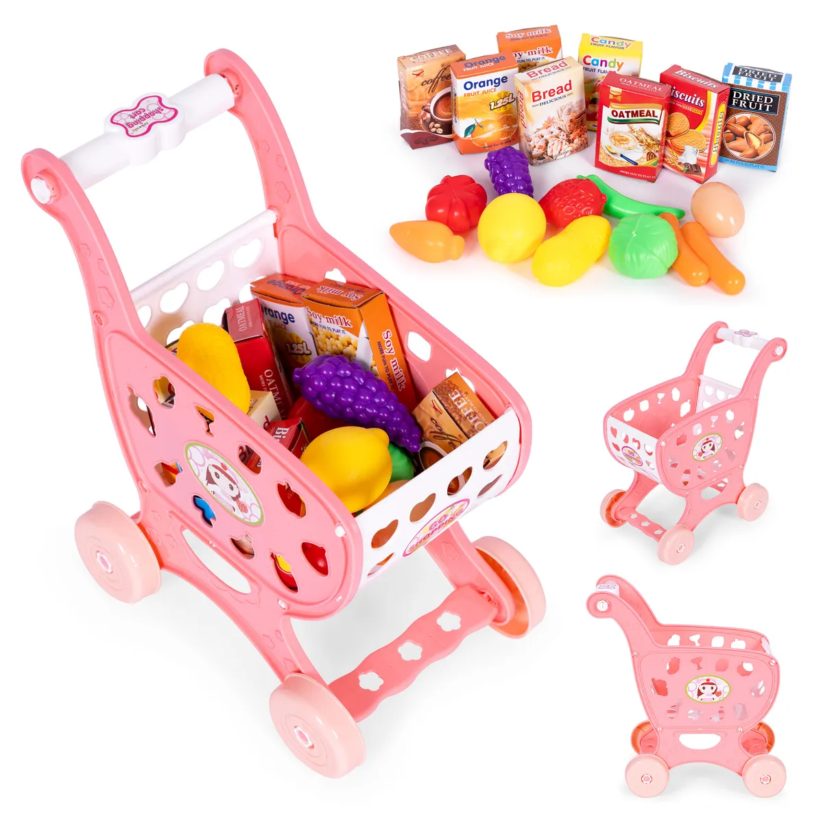 Játék bevásárlókocsi, ECOTOYS 978-2, rózsaszín – 1. kép