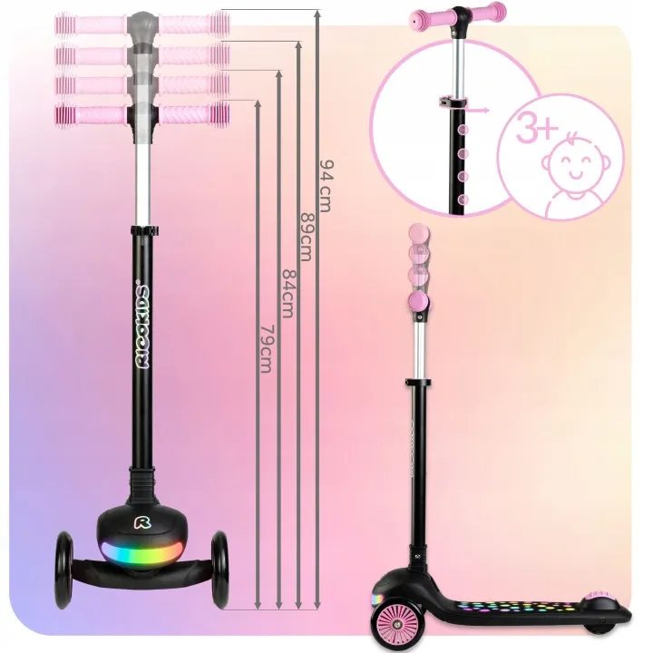 Háromkerekű roller, Ricokids Glowi, fekete/rózsaszín – 10. kép
