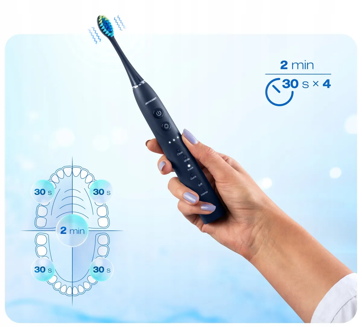 Szónikus elektromos fogkefe szett, Berdsen Galaxy Duo, 2 db – 8. kép Szónikus elektromos fogkefe szett, Berdsen Galaxy Duo, 2 db – 8. kép