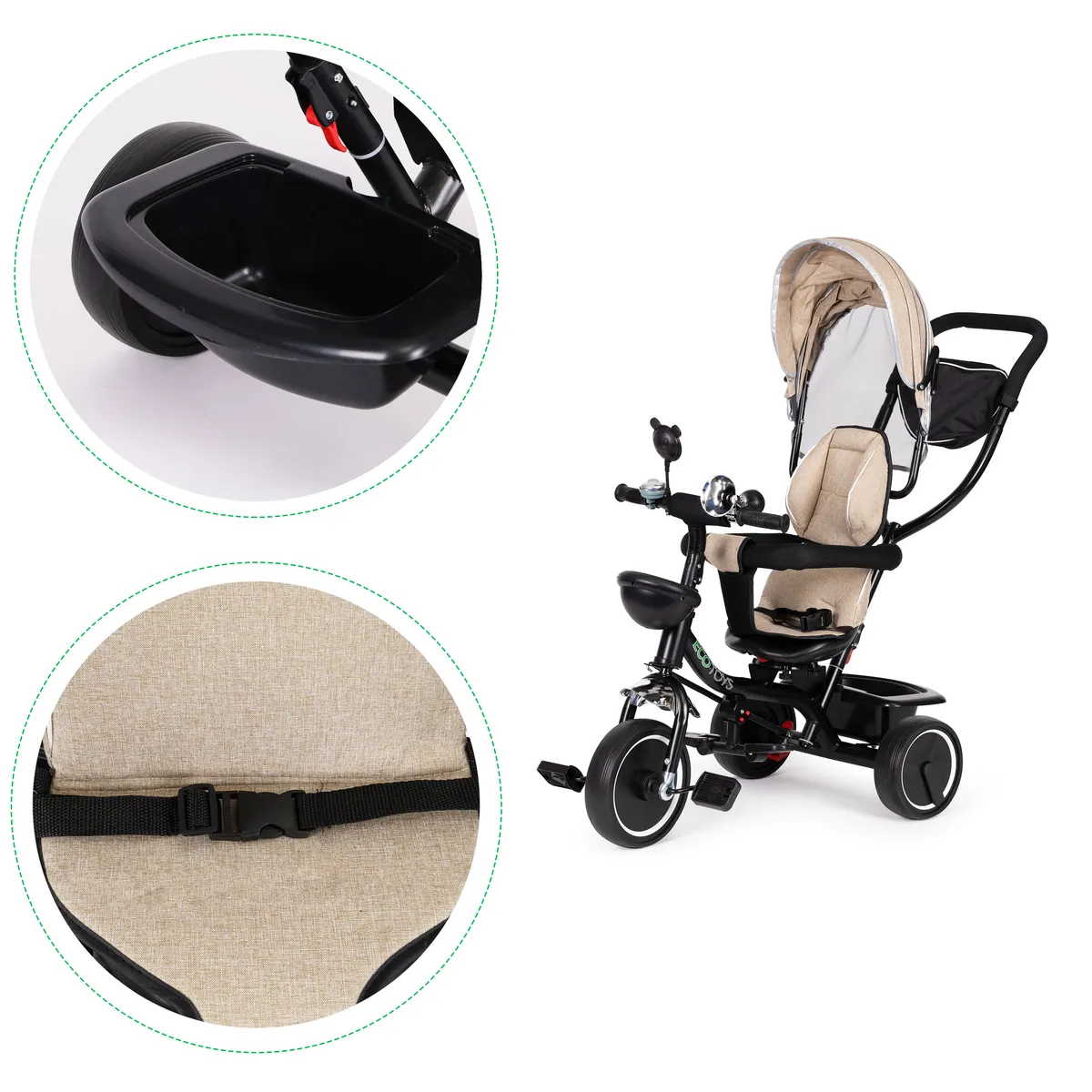 Háromkerekű tricikli, ECOTOYS JM-066-9, bézs – 3. kép