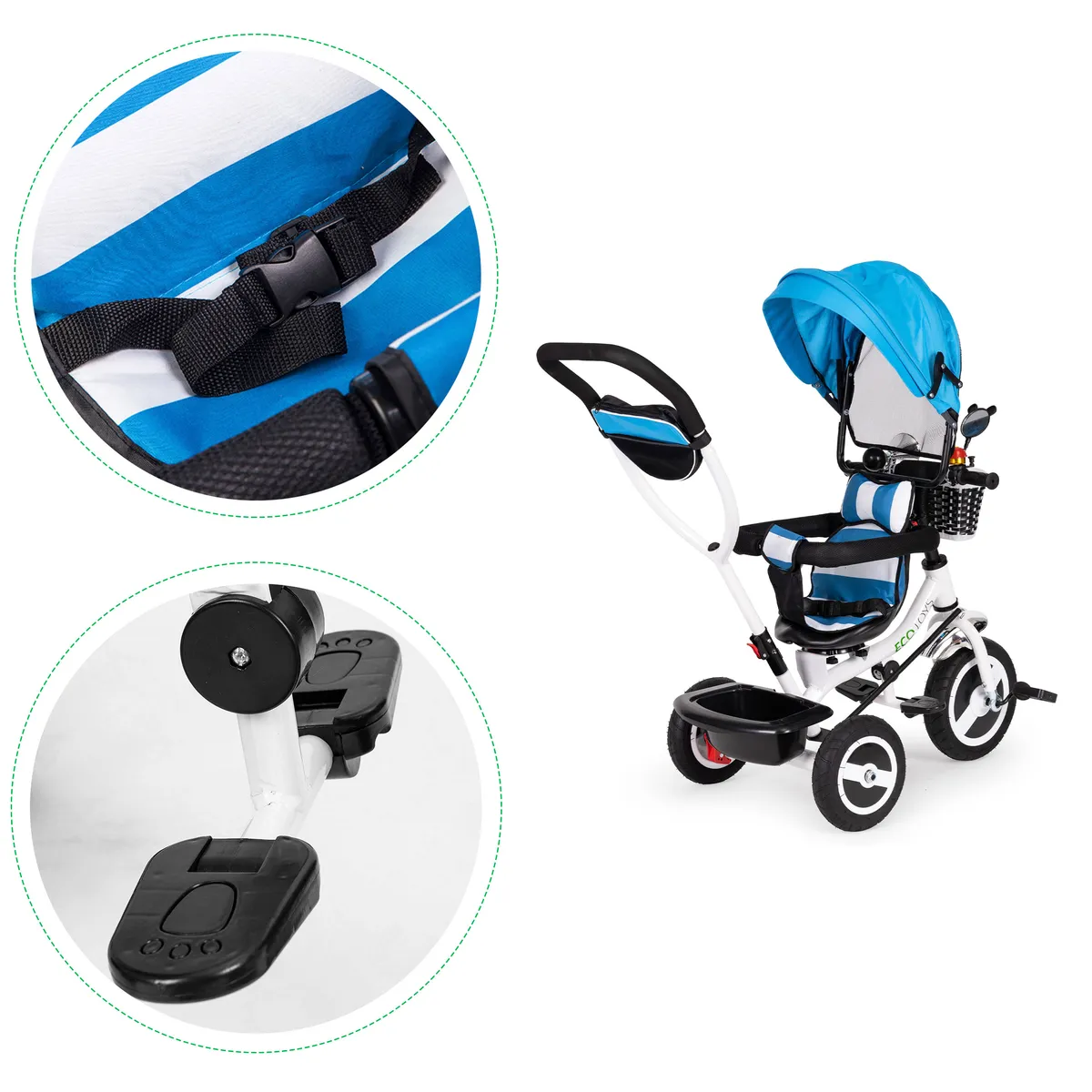Háromkerekű tricikli, ECOTOYS JM-066-9L, kék – 3. kép
