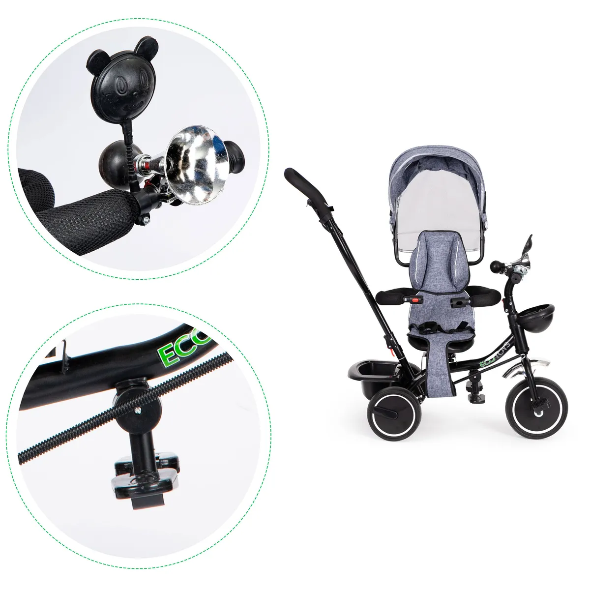 Háromkerekű tricikli, ECOTOYS JM-066-9, szürke – 5. kép
