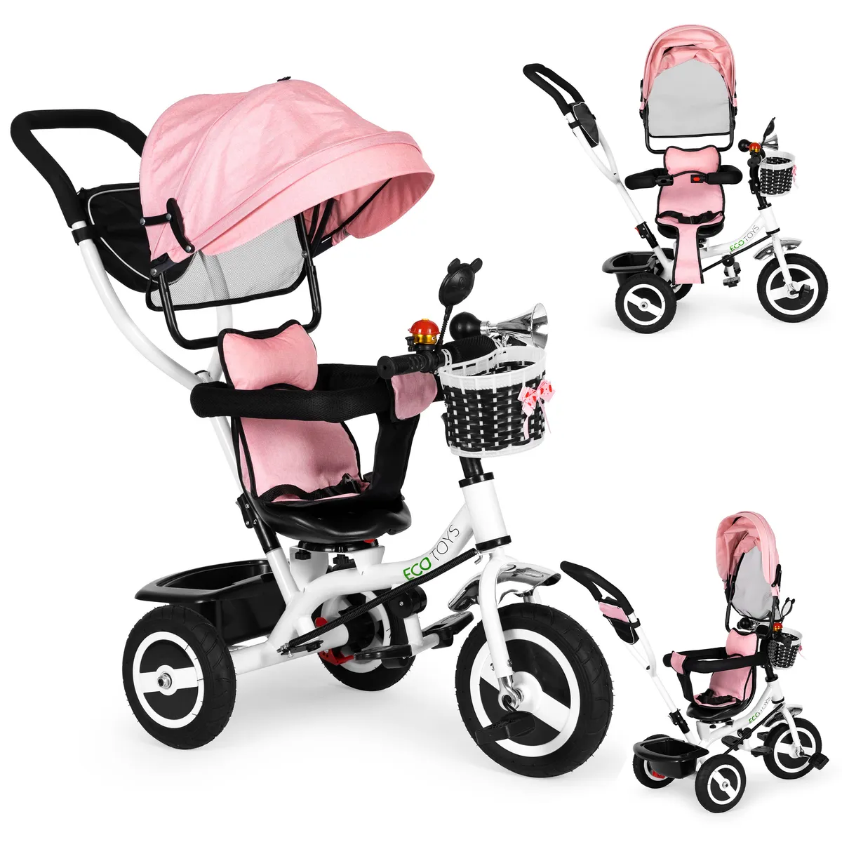 Háromkerekű tricikli, ECOTOYS JM-066-9L, rózsaszín – 1. kép Háromkerekű tricikli, ECOTOYS JM-066-9L, rózsaszín – 1. kép