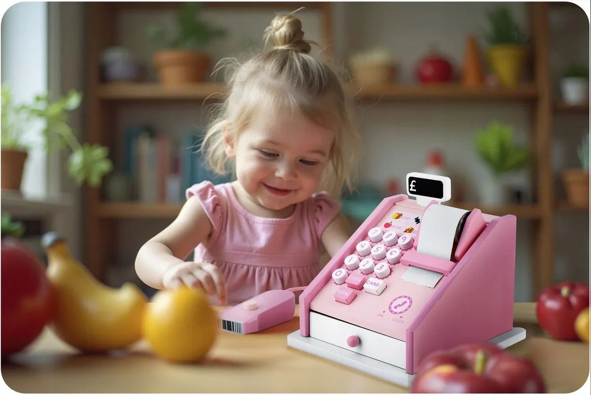 Fajáték pénztárgép, Ricokids RK-868, színes – 3. kép Natúr fából készült játék pénztárgép