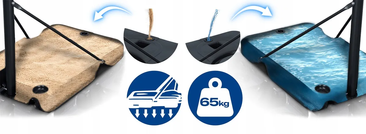 Kosárlabdapalánk, Neo-Sport NS-282, mobil – 8. kép 65 literes, vízzel vagy homokkal tölthető talp