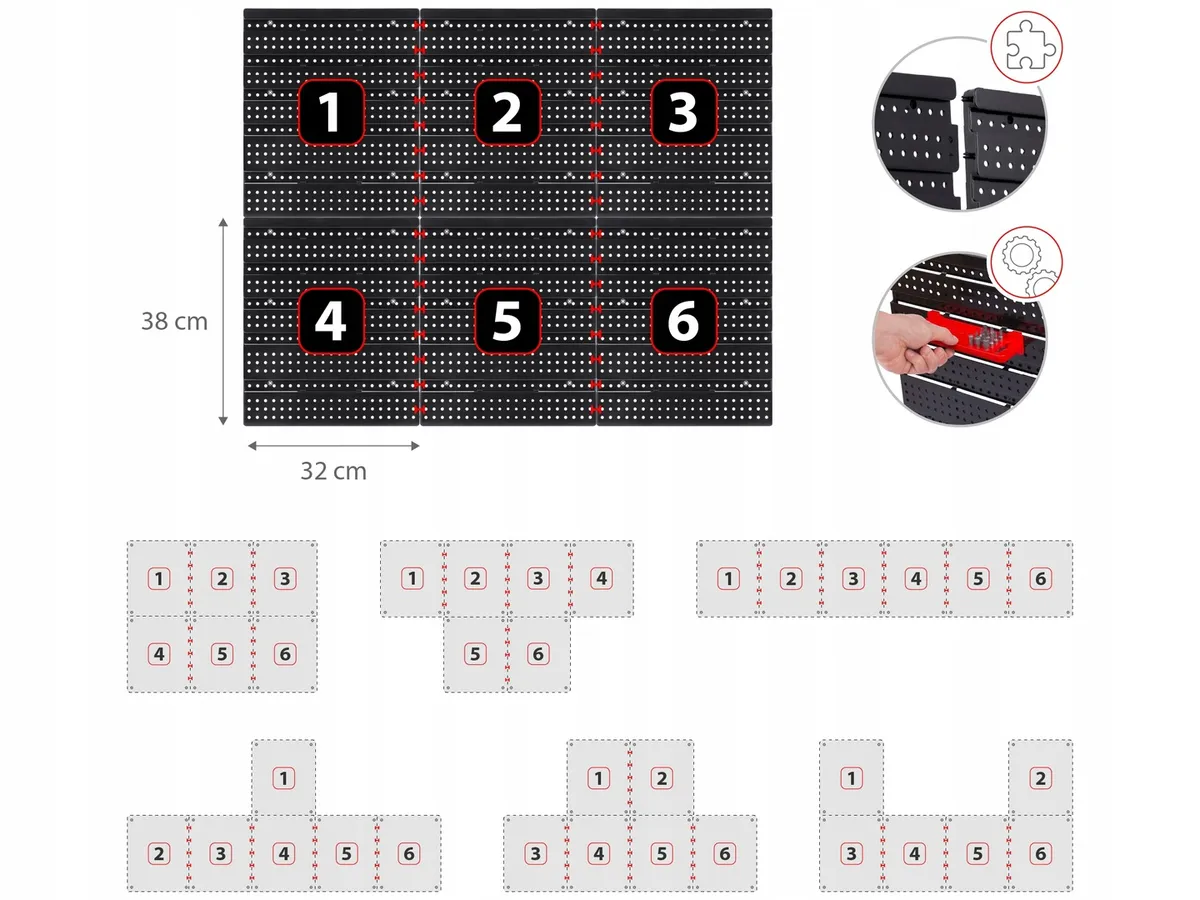 Fali szerszámtartó panel, Humberg HM-581, fekete/piros – 9. kép