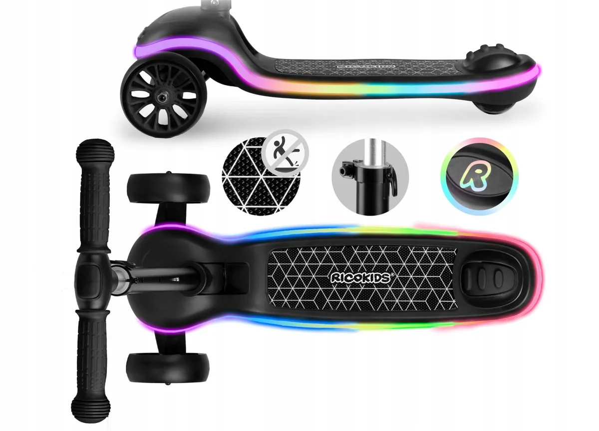 Háromkerekű roller, Ricokids Leddi, fekete – 4. kép