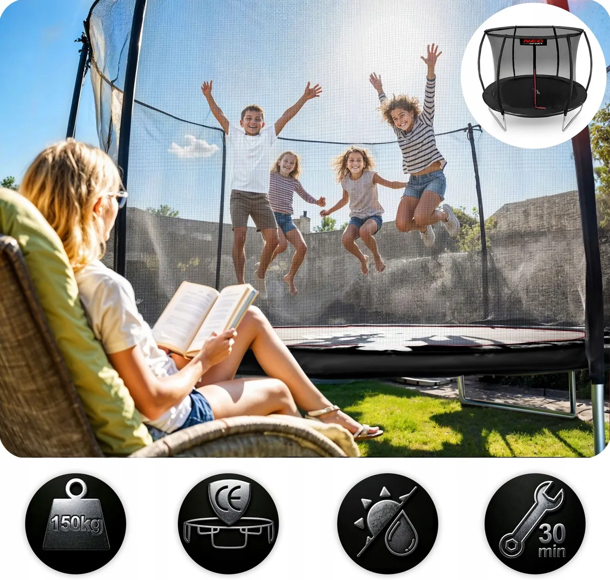 Kerti trambulin, Neo-Sport, fekete – 9. kép Kerti trambulin, Neo-Sport, fekete – 9. kép