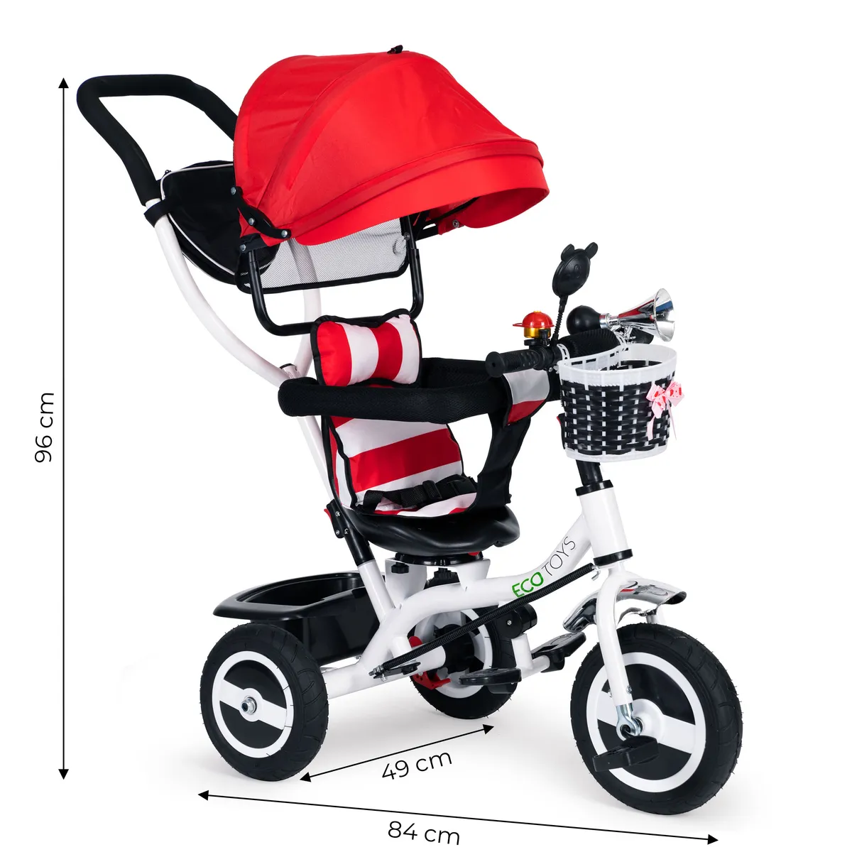 Háromkerekű tricikli, ECOTOYS JM-066-9L, piros – 7. kép
